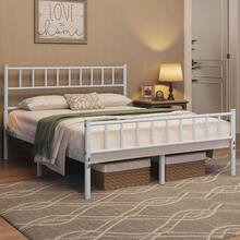 Double Metal Bed Frame 4ft6 Modern Style Bed With Headboard And Footboard Solid Slatted Bed Base White - White - View 5