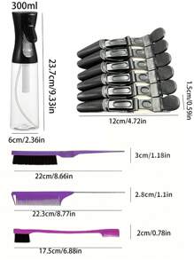 10 Peças Conjunto de Ferramentas de Penteado - Pente de Dentes Finos, Pincel de Sobrancelha, Borrifador Roxo, Presilhas de Cabelo, Adequado para Todos os Tipos de Cabelo, Incluindo Cabelo Longo, Grosso, Fino, Encaracolado, Natural para Cuidados Diários
