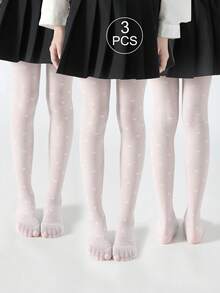 3/2 Pairs Children's Leggings, Girls Tight Pants, Infant Tights, White Solid Color, Cartoon Heart Pattern, Jacquard Thin, High Elastic Footless Mesh Stockings, Mesh Socks, Dance Tights, Suitable For Daily Wear, School/Cute Style, Dance Pants, Spring/Summer, Regular Style, Footless Pants, Suitable For Students Daily Gatherings, Pantyhose, Can Be Paired With Skirts, Shorts, Flats, Back To School Season, Students, New Semester - Multicolor - View 7