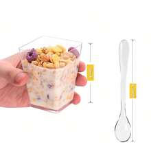 10/20/25/50/100pcs 5oz/150ml Square Dessert Cups With Lids - Transparent Party Cups For Outdoor Use, Suitable For Yogurt, Ice Cream, Cheesecake And Mini Desserts - Birthday, Wedding, Holiday (Christmas, Eid) And Celebration Dessert Trays | Party Dessert Display - Transparent - View 9