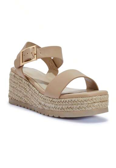 Truffle Collection Women's Wedge Sandals With Buckle Strap In Nude Polyurethane - Size UK 3-8 / EU 36-41 / US 5-10 - Shipped Directly From The UK- Delivery In 3-5 Days! - Ladies Summer Platform Shoes, Stylish Comfortable Elegant Casual Footwear For Everyday And Party Wear