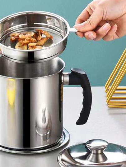 1pc Stainless Steel 1.8L Oil Filter Pot, Reusable And