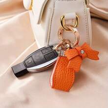 1pc Customized Colorful Text Fashion PU Leather & Metal Car Key Chain, Retro Style Keyring With Butterfly Decor To Prevent Key Losing, For Women