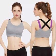 Top deportivo correr Yoga push up de calidad moda Gym, brasier deportivo mujer de transferencia de humedad y secado rápido - Gris - Ver 3