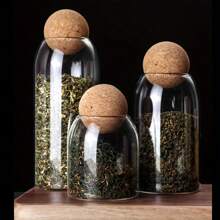 1 个玻璃储物罐，带软木盖，适用于储存茶叶、鲜花、坚果、糖果等。圆形软木密封储物罐，花果茶，咖啡豆展示瓶，厨房必备整理用品