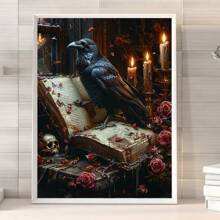 Kit de peinture diamant 5D, raven sombre et livre ancien, ensemble de peinture diamant rond complet, convient aux adultes, peinture décorative adhésive pour la maison, convient aux débutants, décoration murale 11,8*15,7 pouces
