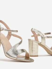 Women Plain Simple Practical Multi-Use High Heel Sandals - Gold - View 4