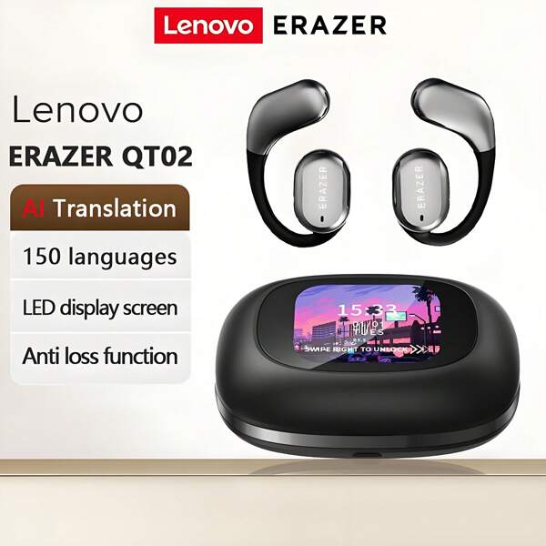 Lenovo [Écouteurs IA] Écouteurs Bluetooth Lenovo Erazer QT02, écouteurs ASMR de sommeil, prise en charge de la traduction Bluetooth en temps réel de 140 langues, application d'égaliseur DIY, écouteurs sans fil IA, convient pour le bureau et les voyages, écouteurs antibruit, cadeau de vacances