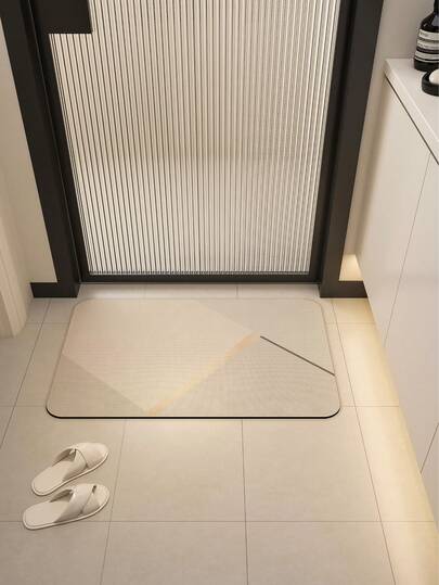 1pc Asymmetrical Geometric Print Pattern Bathroom Mat, Stripe Pattern Floor Rug, Toilet Entrance Carpet, Diatomaceous Earth Absorbent Carpet, Non-Slip Toilet Mat, Home Decoration Mat For Bedroom, Kitchen, Dining Room, Bedroom, Study, Living Room And Other Entrances Kitchen Rug