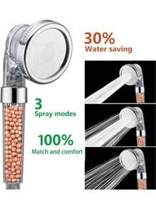 Three Modes Handheld Shower Head, Negative Ion Filter Shower Head, Transparent