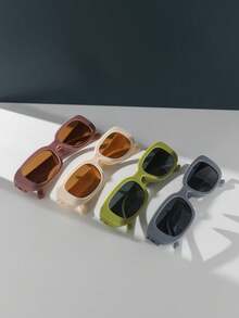 4 件女士方形塑料多巴胺书呆子时尚眼镜套装，适合日常、度假、音乐节、Y2K 风格，适合夏季海滩度假、户外、旅行 - 彩色 - 查看 5