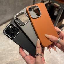 1 Piece Brown Leather - Grain Protective1 Piece Brown Leather - Grain Protective Phone Case Compatible With IPhone16E/7/8/11/12/13/14/15/X/XR/Xs/Plus/Pro/Pro Max/SE2 Waterproof Shockproof Anti-Fall Scratch Resistant - Brown - View 2