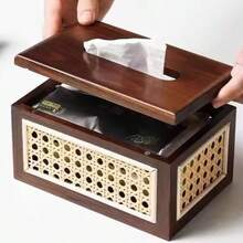 Vintage Rattan Desktop Paper Towel Holder Box, Home Dining Table, Bedroom, Living Room, Lightweight Luxury Tissue Box - Multicolor - View 3