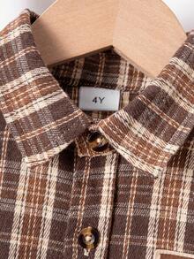 年轻男孩街头休闲咖啡棕色格子短袖衬衫，适合日常聚会、外出、旅行和度假活动 - 咖啡棕 - 查看 3