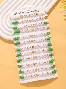 12 pièces/set Bracelet élastique en argile souple à couches de lettres de mariée et de demoiselle d'honneur, en forme de cœur. Ensemble de bracelets mode pour femmes, idéal pour mariage, fiançailles, soirée de bal et de fête. Cadeau.