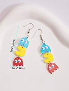 1 Cặp Hoa tai dài bằng Acrylic hình quái vật nhiều màu sắc dễ thương và vui nhộn, Hoa tai thiết kế hoạt hình khảm - Nhiều màu - Xem 4