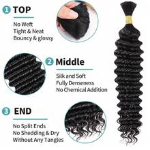 Deep Wave Bulk Hair For Braiding 20 Inch 2 Bundles 110g Natural Black Curly Braiding Hair For Boho Braids No Weft Wet And Wavy Braiding Hair Extensions (#1B,55g/Bundle) - Natural Black - View 3