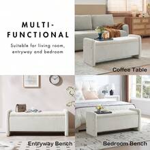 44 Storage Ottoman, Upholstered Entryway With Storage End Of Bed Bedroom& Living Room, Corduroy Beige - Vải nhung kẻ màu be - Xem 2