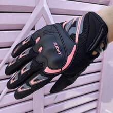 AD 1 Pair Women's Black & Pink Motorcycle Gloves, Touch Screen Padded Breathable Anti-Slip, Suitable For MBX/MTB/ATV, Cycling Sports Gloves