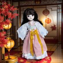 新款11.81英寸时尚娃娃BJD娃娃，可爱妆容，可动关节，裸体OB11，卡哇伊卡通动画3D逼真眼睛，漫画脸，卡哇伊娃娃服装，派对礼物，时尚美丽的薄纱连衣裙娃娃 - 彩色 - 查看 3