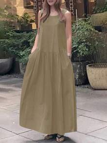 Spring And Summer Casual Round Neck Sleeveless Loose Solid Color Vest Long Full Skirt Dress, Long-Sleeved Cardigan, Fashion Contrast, Coat, Back-To-School Clothing, American Long Shirt, Teacher Clothing, Commuting, Minimalism, Office Wear, Retro, Simple, French Style, Autumn Tops Old Style, Warm, Teacher Sweater, V-Neck, Long Sleeves, Women's Casual Long-Sleeved Tops, Dating, Beach