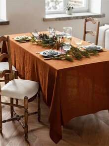 1pc Minimalist Rustic Style Solid Color Wrinkle Textured Tablecloth, Suitable For Picnic, Party, Living Room, Dining Room, Home Decor - Multicolor - View 3