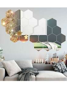 48 piezas de pegatinas de espejos de pared de acrílico hexagonales, espejos decorativos removibles, adornos de arte de forma hexagonal para decoración del hogar, pegatinas personalizadas