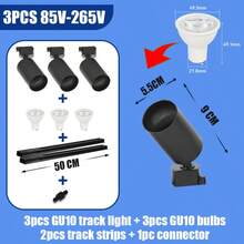 (套装) GU10轨道灯 吸顶嵌入式射灯 180°可旋转金属铝+PC泛光灯 黑色/白色 AC85-265V 适用于卧室/书房/客厅/衣橱/展示柜/展厅/商店/画廊/走廊/餐厅/服装店/酒吧 (产品套装包含轨道及连接配件) - 軌道燈GU10燈頭 - 查看 23