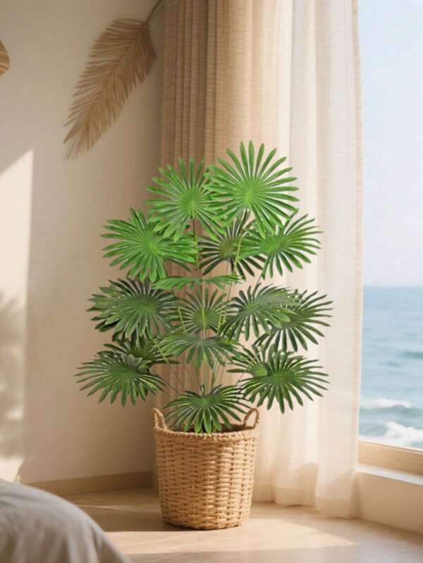 18 Leaves Fake Palm Tree Plant, Artificial Tropical Palm Decor, Indoor Potted Greenery For Living Room, Office, Home Decor (Pot Not Included)