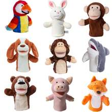 Dog, Monkey, Gorilla, Shark, Fox, Pig, Bear, Teddy, Rabbit, Parrot Animal Hand Puppet Doll, Mouth Movable, Kindergarten Educational Plush Puppets
