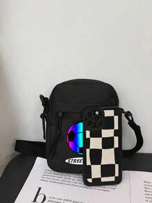 1 pièce Nouveau sac à bandoulière messenger avec fermeture éclair, imprimé lettres football coloré, en matériau nylon, haute qualité avec couleur unie assortie, convient pour les courses quotidiennes, sangle d'épaule réglable, style long lisse, polyvalent et convenant à tous, adapté pour sortir et les loisirs, sac à bandoulière simple et élégant adapté à un usage quotidien