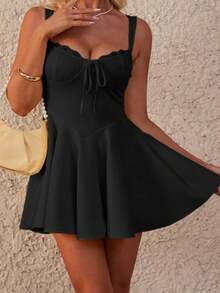 WOWDARK Summer Dress, Black Lace Trim A-Line Party Dress, Elegant Sleeveless Dress For Valentine's Day, Dates, Gatherings, Parties, Travel, Vacation, Beach - Black - View 6