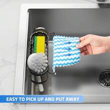 Cisily Kitchen Sink Caddy Sponge Holder In The Sink, Stainless Steel Kitchen Sink Organizer, Brush Holder, Dish Cloth Hanger, Sink Stopper Holder With 2 Installation Ways (Black)2025 - 不銹鋼 - 查看 3
