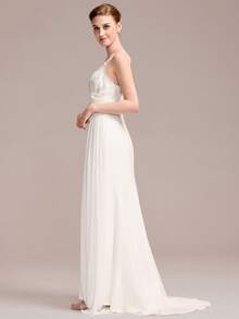 EVERPRETTY Elegant Embroidered Sleeveless Mermaid Wedding Dress, Paired With Flowing White Chiffon, Suitable For Summer Garden Wedding Party, Bridal Style - White - View 3