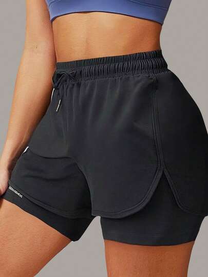 Women's Sports Shorts, Summer Casual Anti-Exposure 2 In 1 Fitness Casual Bermuda Shorts