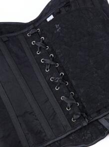 Lace Corset Bodice For Women, Black Lace Mesh Shaping Camisole With Adjustable Spaghetti Straps, Overbust Boned Bustier, Side Zipper