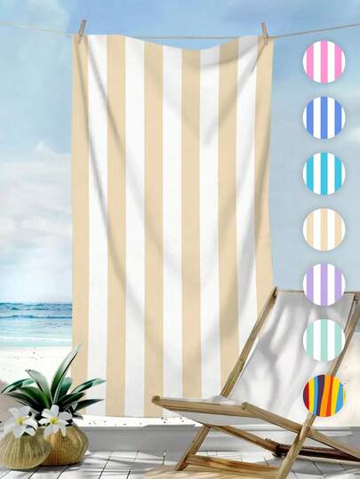 1 st minimalistisk randig strandhandduk, extra stor snabbtorkande absorberande sandfri strandhandduk, perfekt för resor, pool, yoga, fitness, strandaktiviteter, semesterns nödvändigheter (enkelsidigt tryck), strandtillbehör, poolmadrass