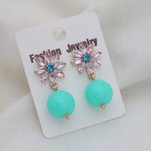 1 对波西米亚风夏季撞色仿珍珠向日葵水晶玻璃耳环，适合女士、日常休闲和节日礼物珠宝