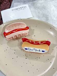 1pc Hot Dog, Burger & Chili Sauce Shaped Hair Clip, Unique Design Suitable For Bun Hairstyle Decoration, Holiday Gift Hair Claws Claw Clips Hair Clips Hair Jaw Clip Hair Clamps Hair Clutch Hair Catcher Clip Fall Winter Hair Accessories For Women For Vacation Outfits Woman - Multicolor - View 6