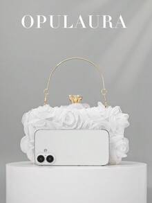 OpulAura 优雅玫瑰花朵图案晚宴包、女士派对钱包、甜美女孩斜挎包、纯色迷你盒包、新娘手拿包（图案随机）、情人节