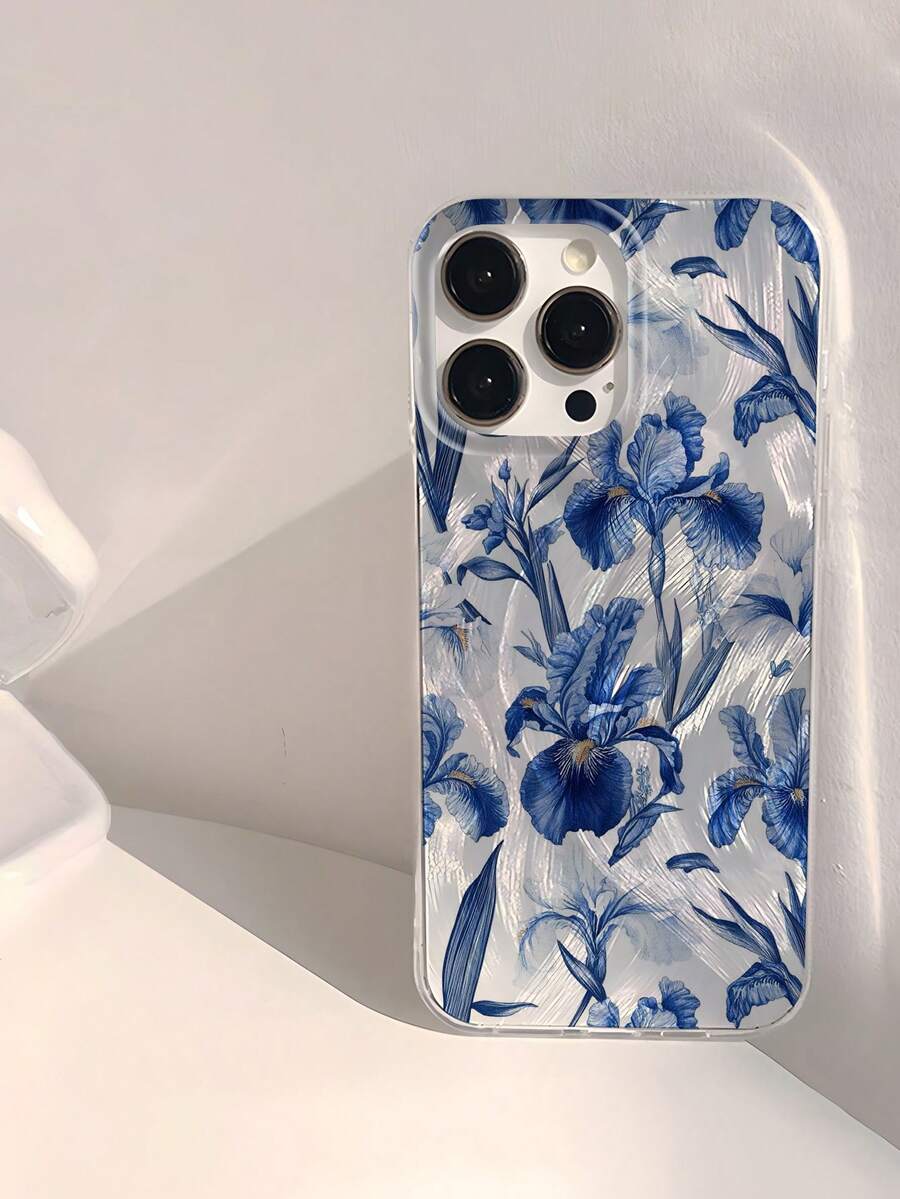 蓝色手机壳 1 件蓝色鸢尾花插图印花防水防震防滑软手机壳,适用于苹果手机 - 彩色 - 查看 1