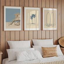 1 Stück/3 Stücke Vintage Küstenwand Kunst Dekor Poster Minimalistischer Palmbaum & Surfbrett Küsten Landschaft Leinwanddrucke Mode Gemälde für Wohnzimmer Schlafzimmer Büro Studentenwohnheim Wandhintergrund Design Bild mit optionalem Rahmen, Wandkunst mit Rahmen - Verschiedenfarbig - Übersicht 2