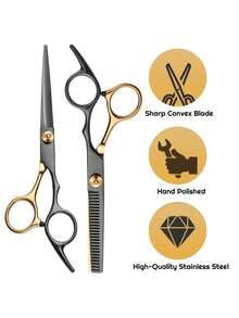 1pc Professional Haircut Scissors Set, Stainless Steel Hair Cutting Scissors, Black & Gold Combination, Back To School, Travel Holiday Essentials, Hair Accessories For Women, Slick Back Brush, Barber Accessories, Hair Dryer, Hair, Barber, Hair Tools, Hair Products,Hair Dryer,Hair, Accessories, Hair Products, Hair Tools, Hair Stuff, Hair Care, Curly Hair Brush, Barber, Barber Accessories, Hairdressing Equipment - Black - View 5