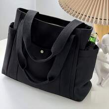 1 pieza Bolsa de lona de gran capacidad, Bolsa de hombro con múltiples bolsillos, Bolsa de compras reutilizable, Fácil de llevar, Asa cómoda, Adecuada para uso diario y regalos. Bolso portátil adecuado para escuela, trabajo, viajes y compras. - Multicolor - Ver 5