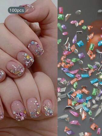 20/50/100 Piezas, Accesorios para uñas con diamantes de borde invertido de fondo plano, Pequeñas brocas de uñas mixtas, Diamantes de cristal K9 de alta calidad, Accesorios para uñas planos de lujo suave