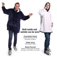 Extra Long And Thick Winter, Long Blue Embroidered Wearable Blanket, Comfortable Cotton Velvet Comfortable Breathable Skin-Friendly Sportswear After Taking A Shower, Sleeve Hooded Loose-Fitting Robe, Enlarged And Widened Lazy Blanket Cold-Proof Clothing Outdoor Cold-Proof Clothing Suitable For Autumn And Winter Oversized Super Soft Warm Sleeping Blanket, Lazy TV Blanket Thickened Oversize Sweatshirt With Large Pockets - Blue - View 11