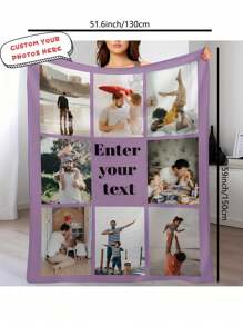 1 peça 260-300g Manta de Velo Personalizada com 8 Fotos, lavável em máquina, capa de poliéster, multiestação, todo tempo, estilo contemporâneo, cobertor de impressão digital multiuso para todas as estações, Dia das Mães, aniversários, Dia dos Namorados, formatura, Dia dos Pais, casamentos, inauguração, sofá, cama, carro, sala de chá, quarto, banheiro, sala de estar, sala de jantar, escritório