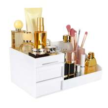 简约白色化妆品收纳盒，化妆品收纳盒，化妆品展示盒，化妆品收纳托盘架，珠宝收纳盒，适用于梳妆台、卧室、浴室