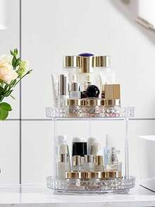 1 szt. 360° obrotowy stojak do przechowywania, 3-poziomowy wielofunkcyjny organizer do makijażu, półka na książki, taca na biurko, odpowiedni do pędzli do makijażu, produktów do pielęgnacji skóry, perfum, łazienki, blatu kuchennego