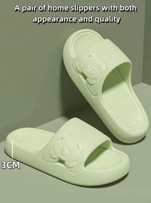 New Fashionable Versatile Women Green Side Bear Slippers With Thick EVA Sole, Comfortable House/Bathroom Soft Bottom Non-Slip Non-Smelly Quiet Slippers, Lightweight Outdoor/Street Casual Sandals